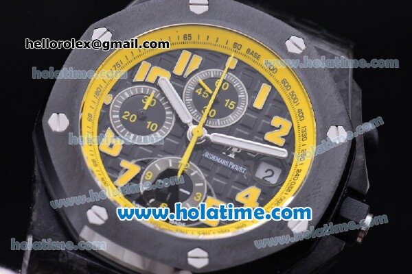 Audemars Piguet Royal Oak Offshore Carbon BumbleBee Chrono Swiss Valjoux 7750 Automatic Carbon Fiber Case with Yellow Arabic Numeral Markers and Black Dial - Click Image to Close